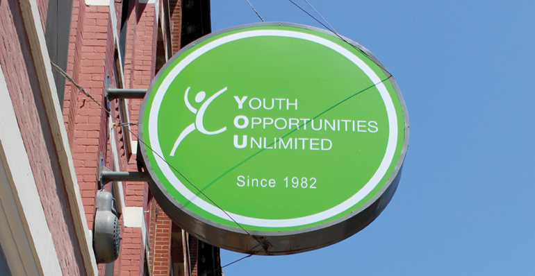 Youth Opportunities Unlimited Since 1982 sign.