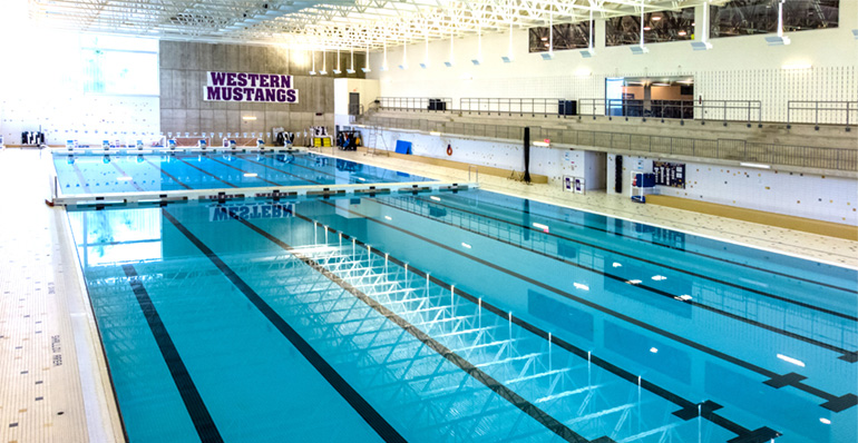 Photo of an indoor swimming pool at Western University's Fitness Centre.