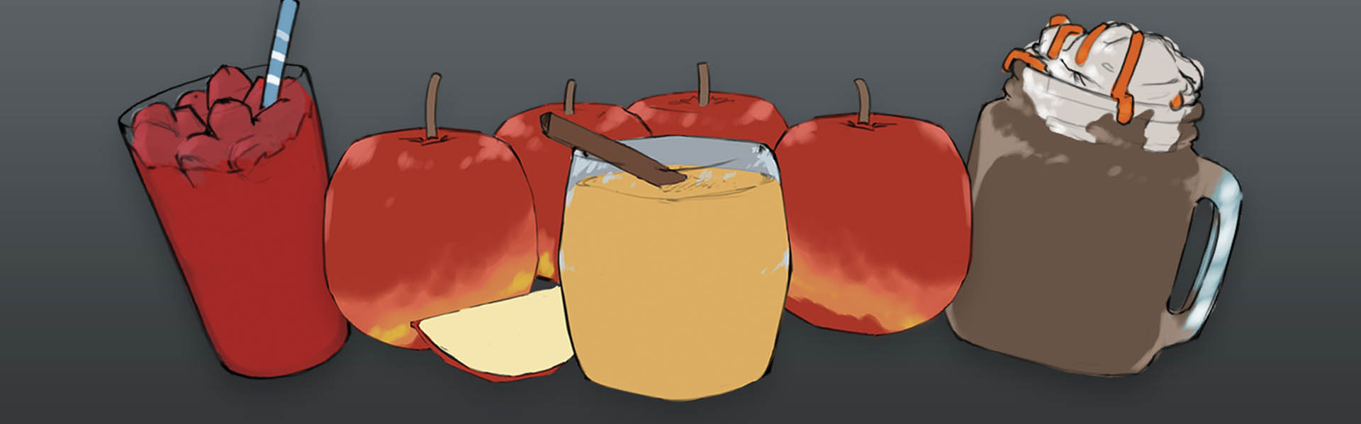 An illustration of a variety of Fall beverages
