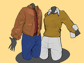 An illustration of two different outfits that can be worn on the job.