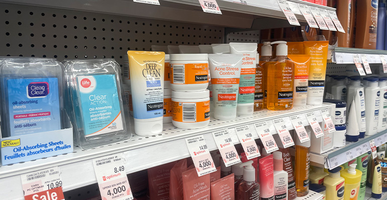 Photo of the skincare aisle at a drugstore