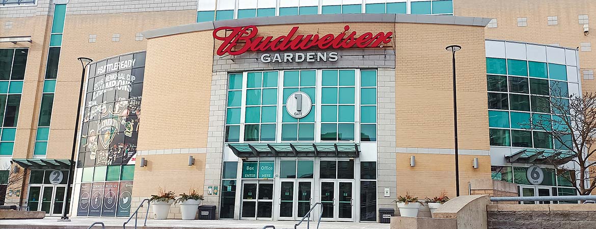 An exterior photo of Budweiser Gardens.