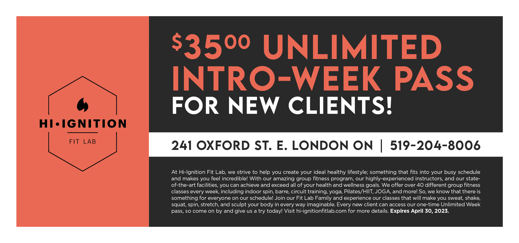 $35 unlimited intro-week pass for new clients